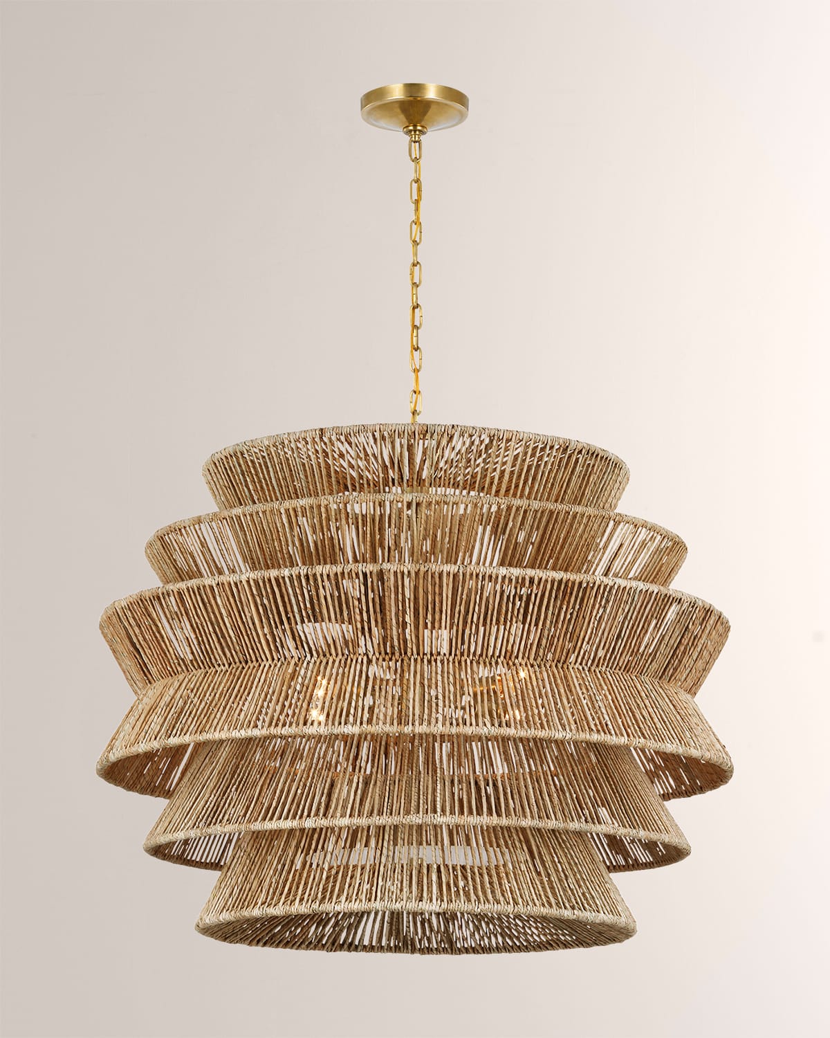Antigua XL Drum Chandelier in Antique Brass & Natural Abaca by Chapman & Myers