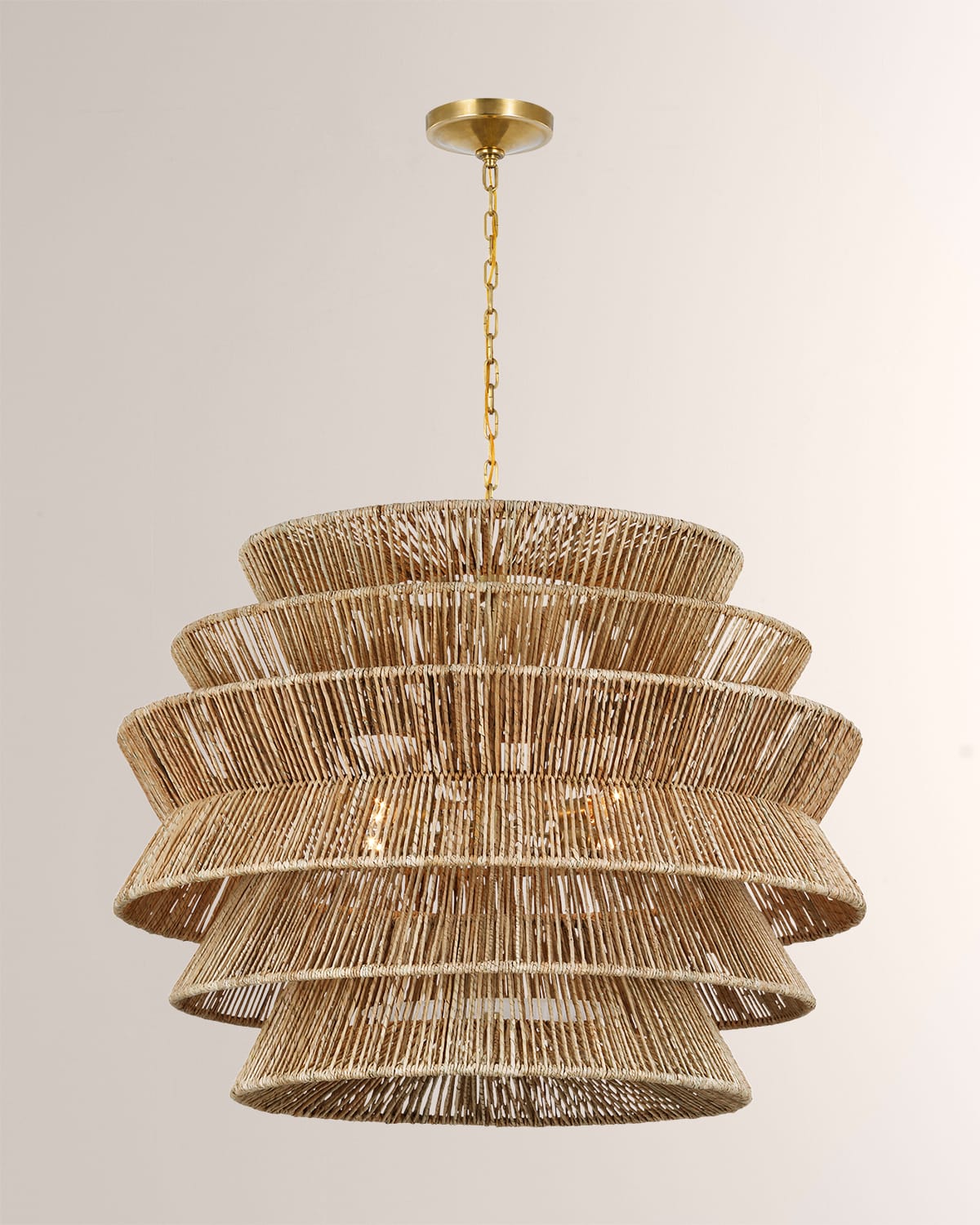 Visual Comfort Signature Antigua Xl Drum Chandelier In Antique Brass & Natural Abaca By Chapman & Myers