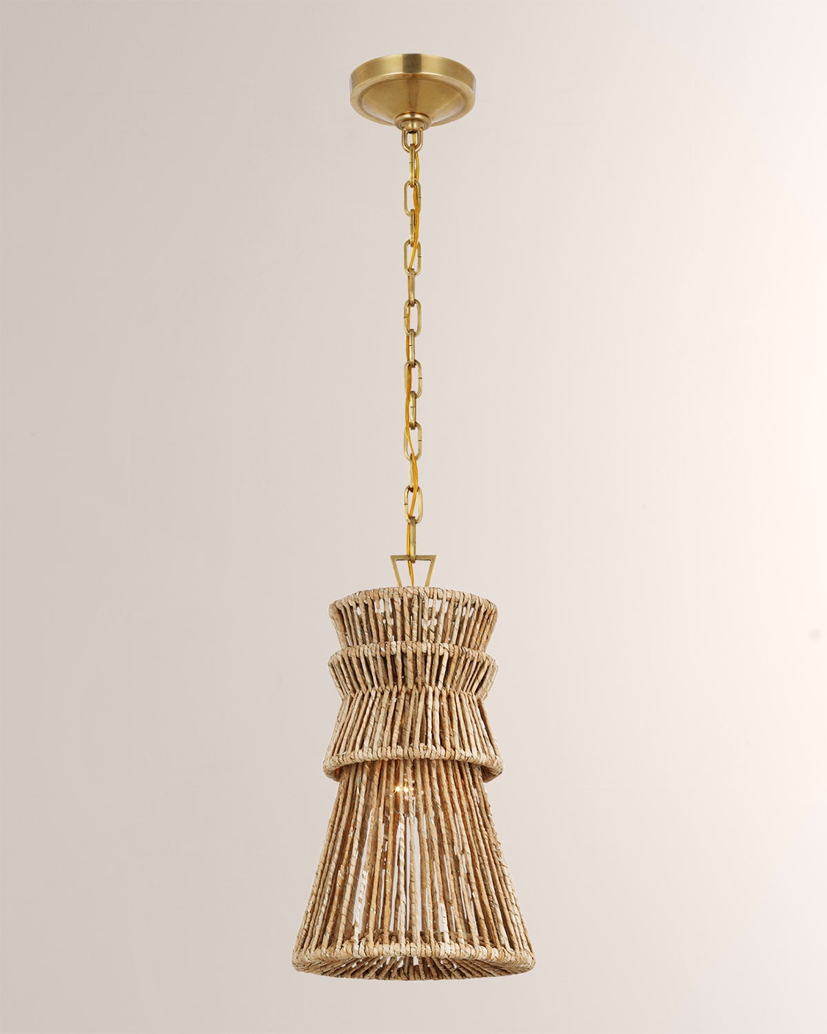 Visual Comfort Signature Antigua 10" Pendant Light In Antiqued Brass & Natural Abaca By Chapman & Myers