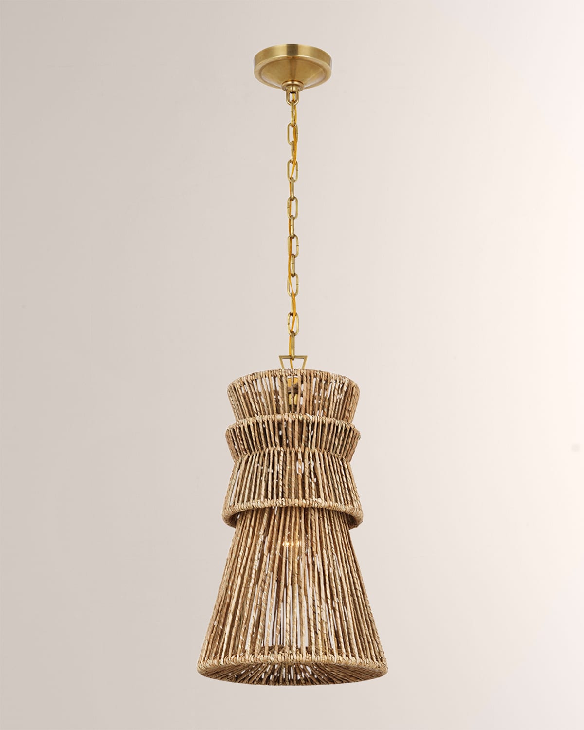 Visual Comfort Signature Antigua 13" Pendant Light In Antiqued Brass & Natural Abaca By Chapman & Myers