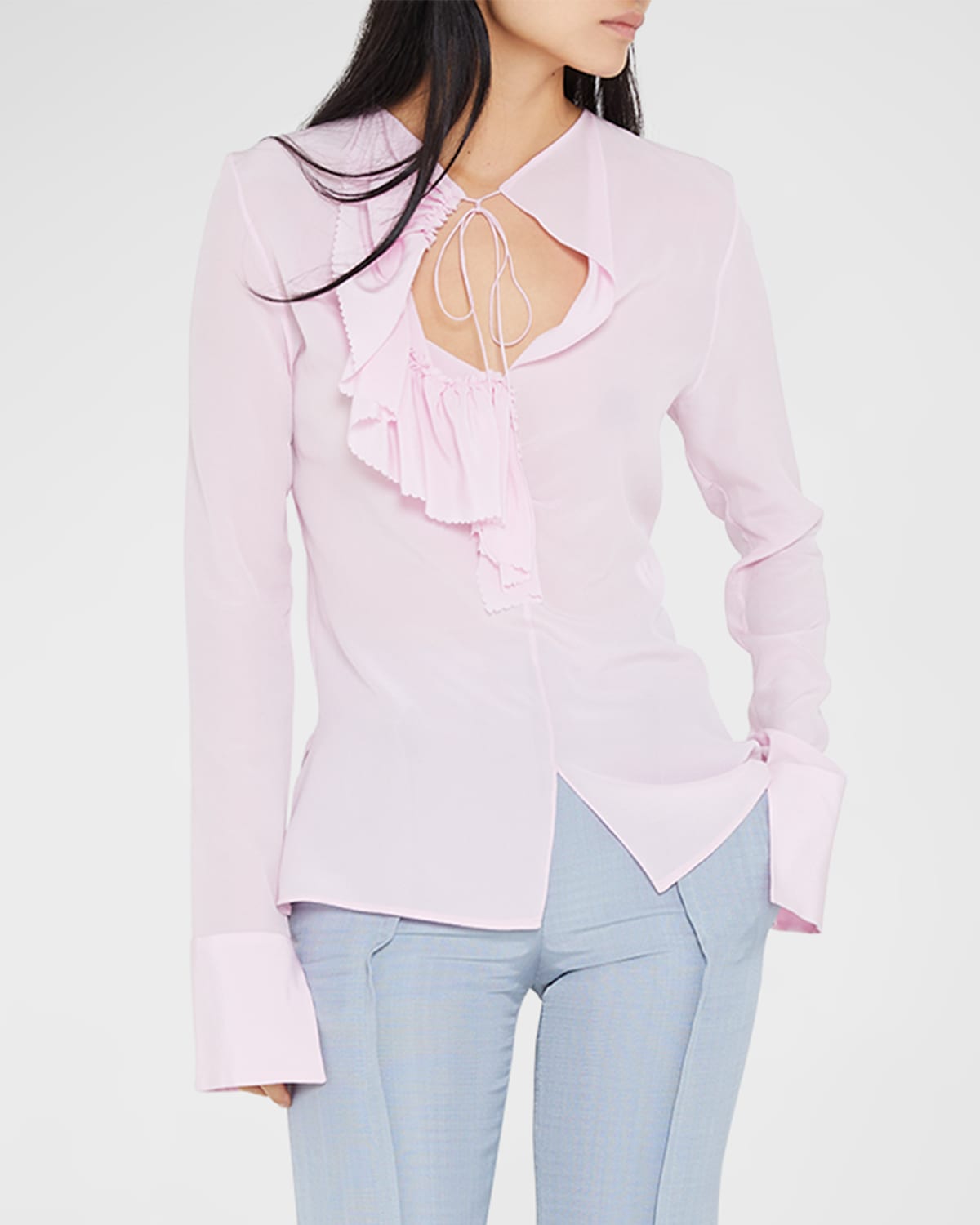Victoria Beckham Romantic Ruffle Chiffon Blouse In Candy Pink