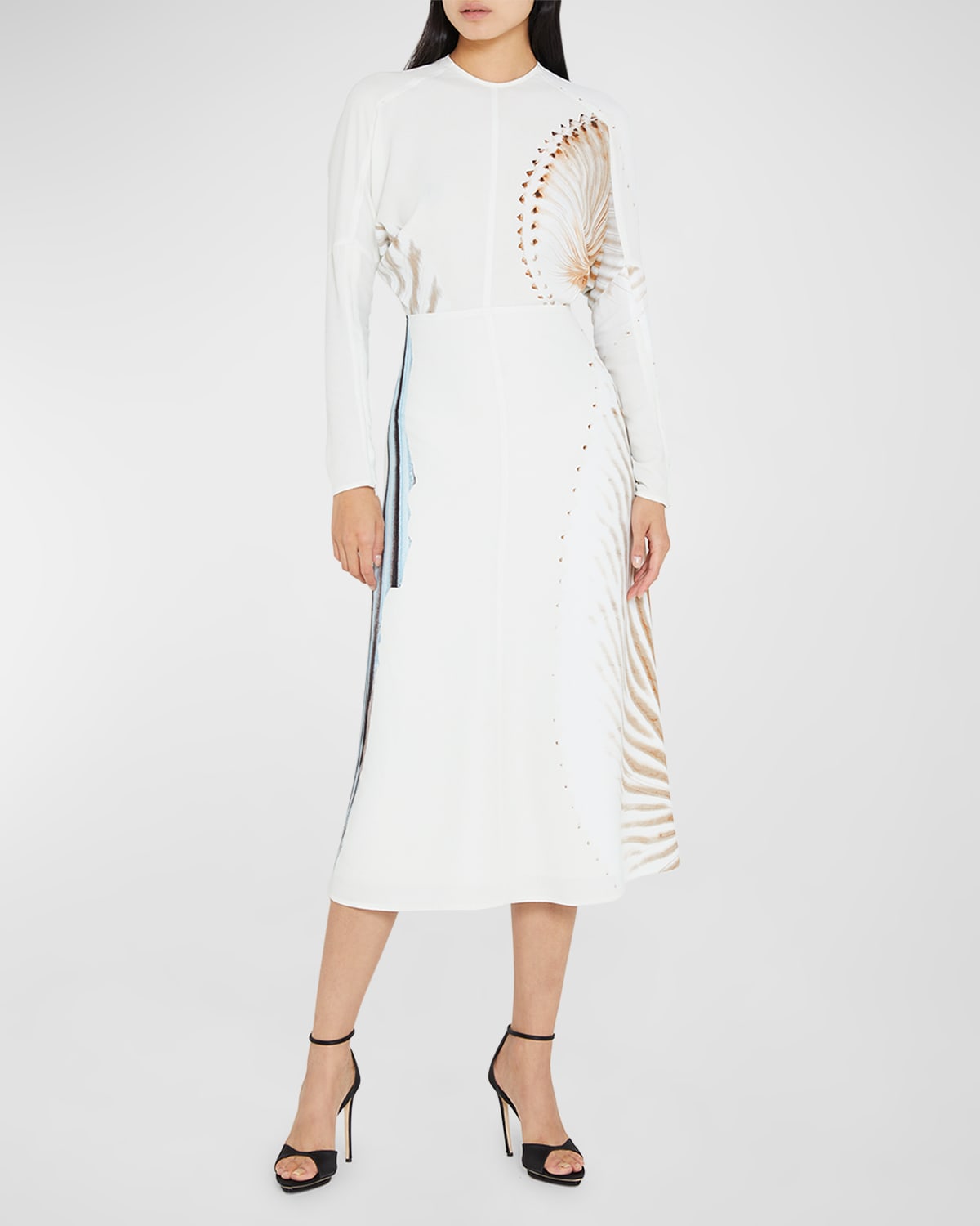Swirl-Print Dolman-Sleeve Midi Dress
