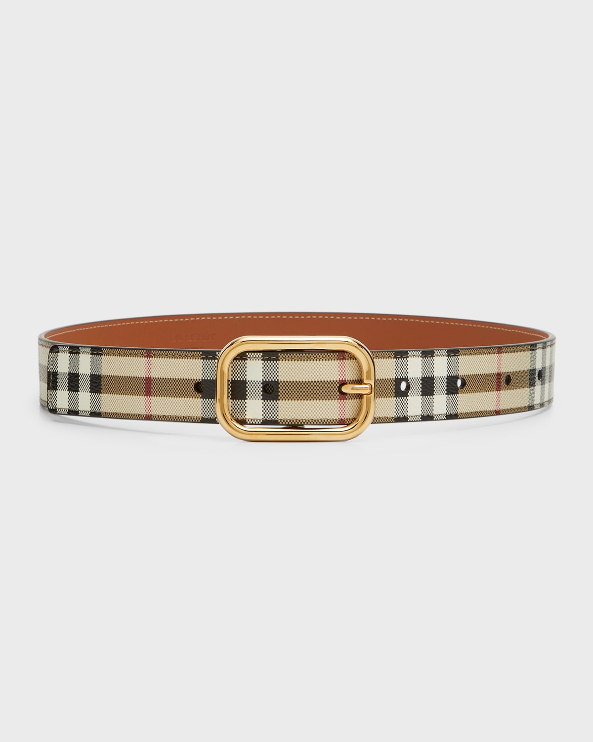 Burberry Vintage Check Leather Belt In Vintage Check Gol
