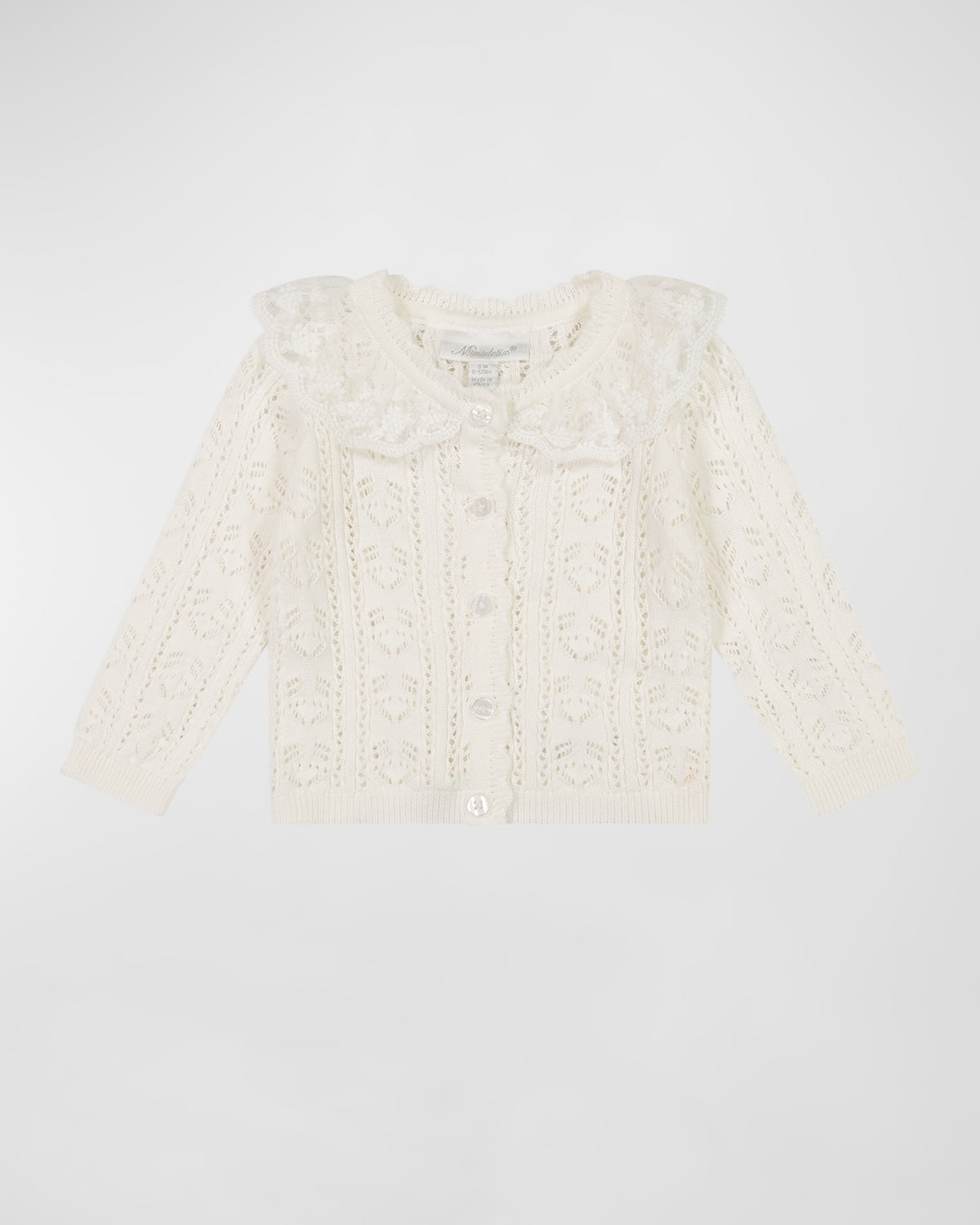 Girl's Crotched Lace Trim Cardigan, Size 3M-18M