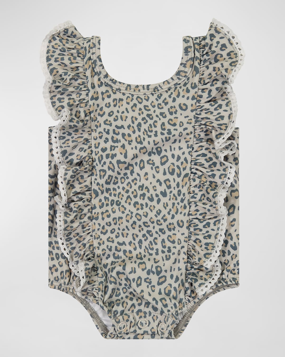 Girl's Cheetah-Print Lace Trim One-Piece Swimsuit, Size 3M-24M