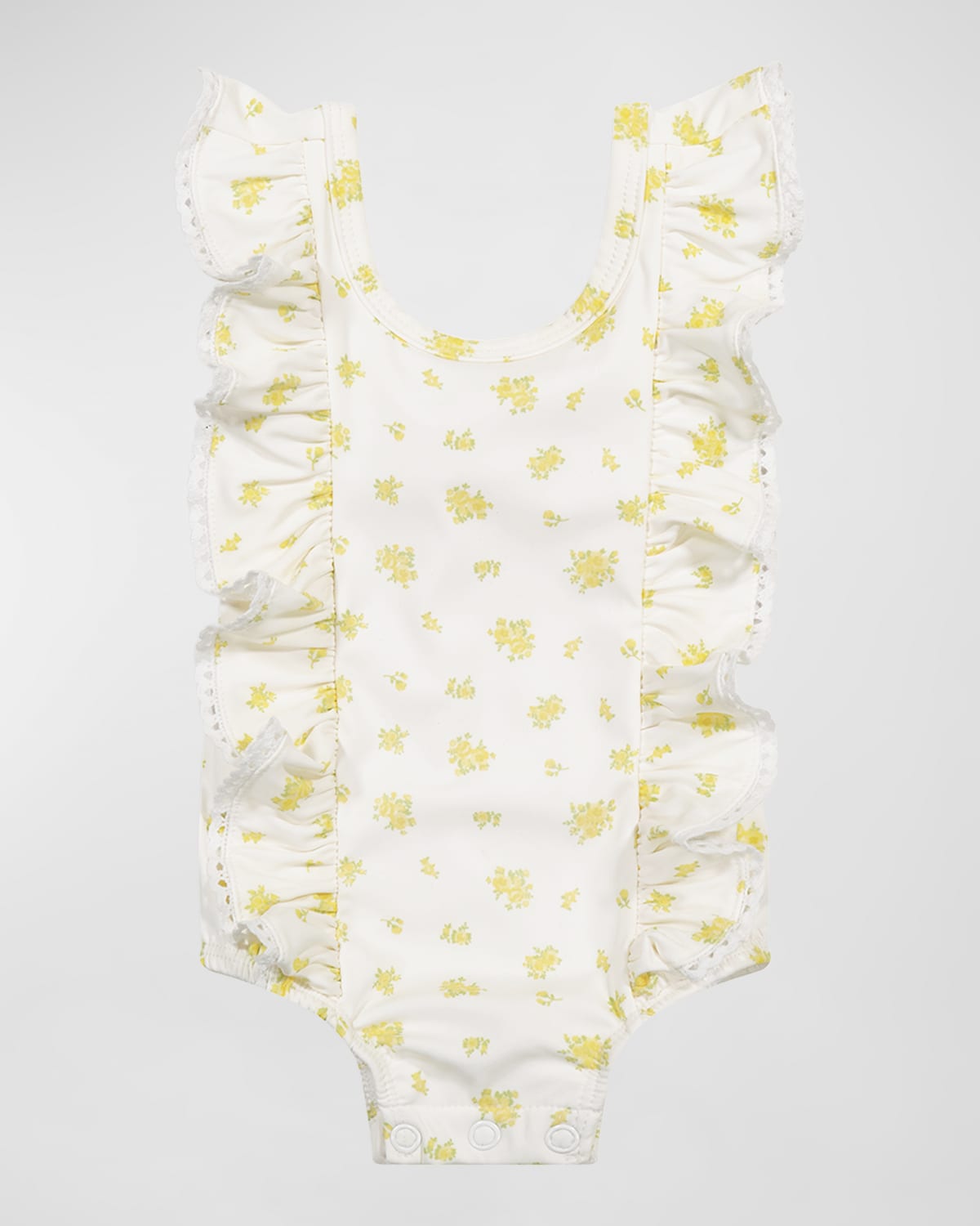 Miniclasix Kids' Girl's Floral-print One-piece Swimsuit In Yellow
