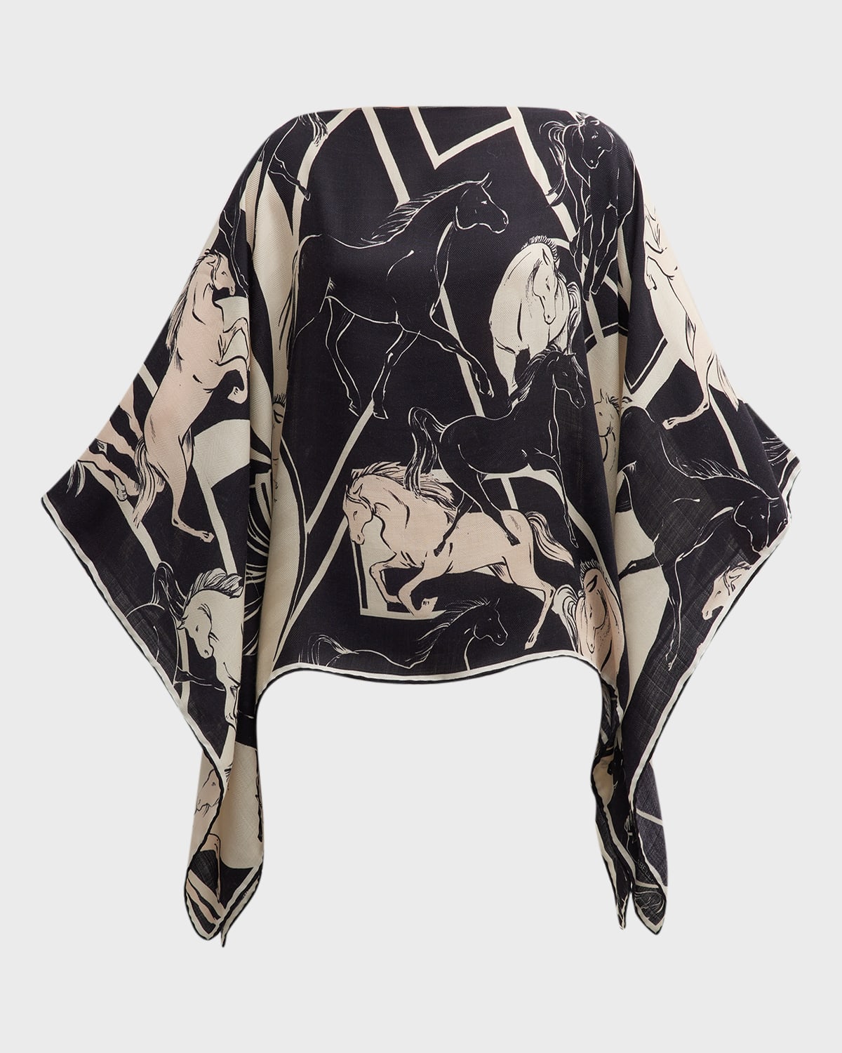 Rani Arabella Black Galloping Cashmere-blend Poncho