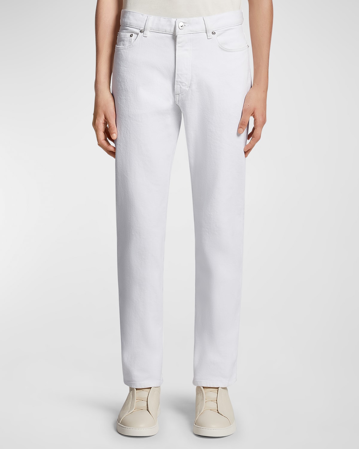 Shop Zegna Men's Straight Leg Denim 5-pocket Pants In White Solid