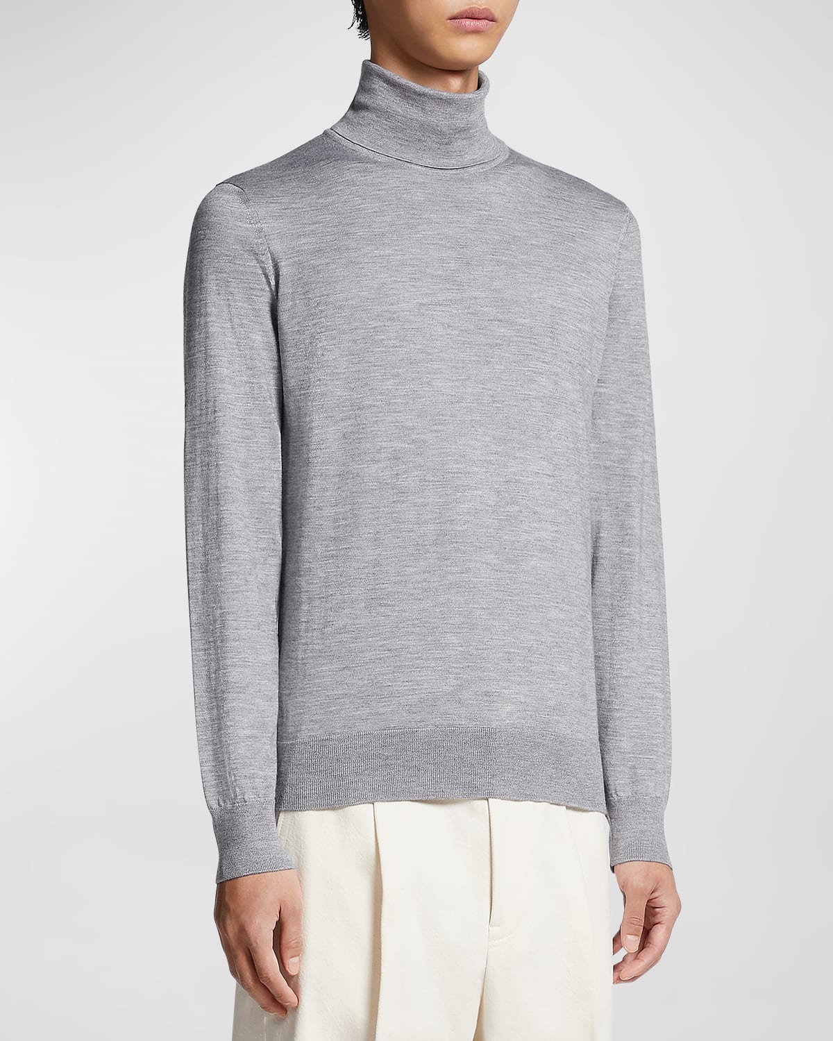 Zegna Turtleneck, Regular Fit, Ribbed Bottom, Ribbed Collar In Light Grey