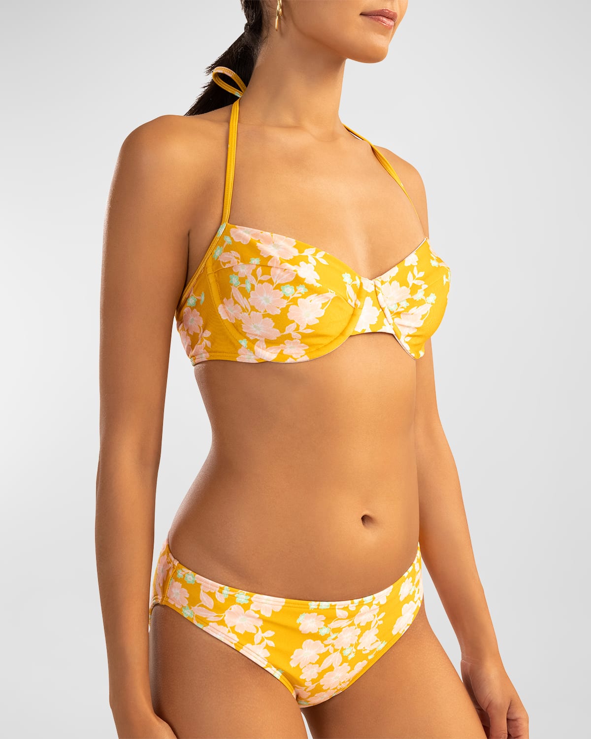 Shoshanna Floral Bra Halter Bikini Top In Sunset Yellow