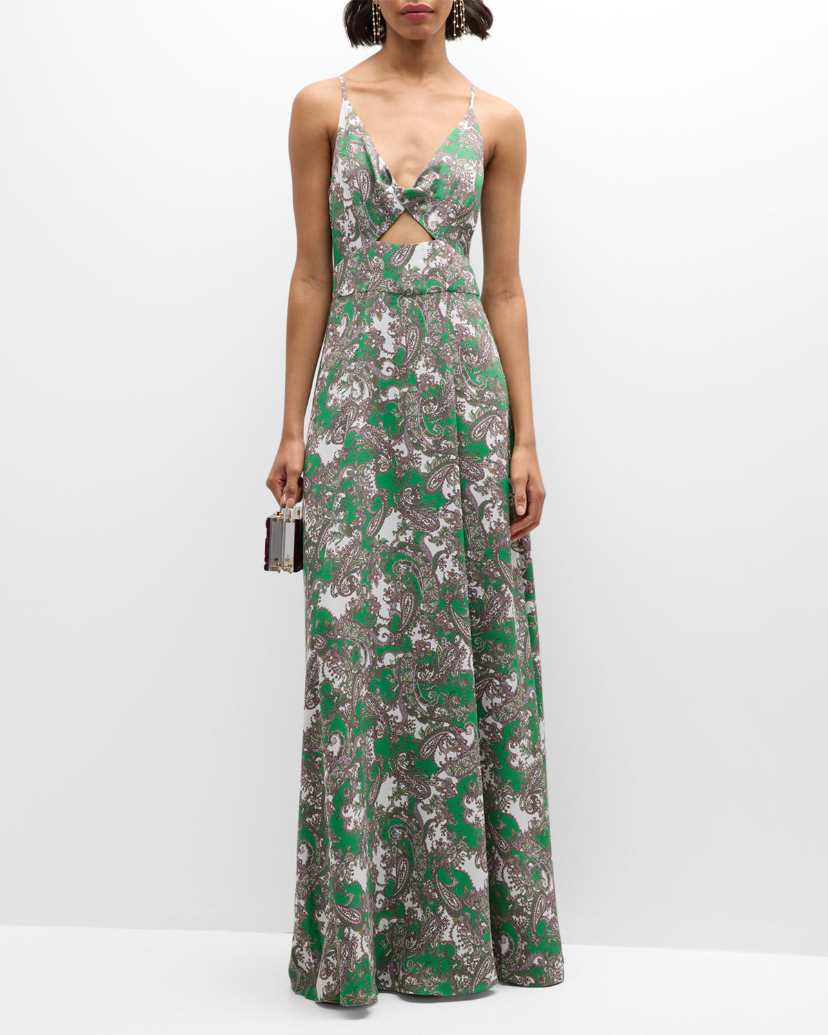 L Agence Porter Twisted Front Dress Grass Gr Mt Sm Paisley 0 In Grass Gr M