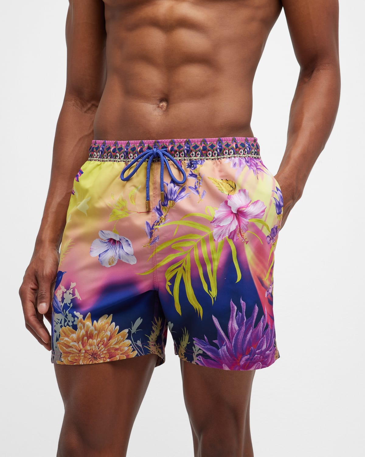 CAMILLA MEN'S FLORAL ELASTIC-WAIST BOARDSHORTS