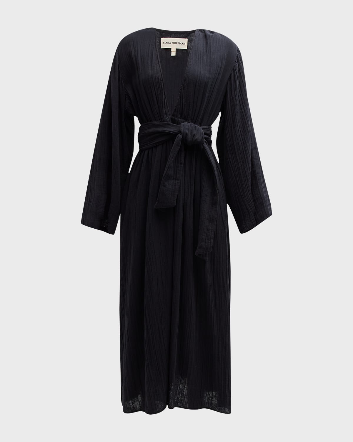 Shop Mara Hoffman Blair Belted Long-sleeve Midi Dress In Black