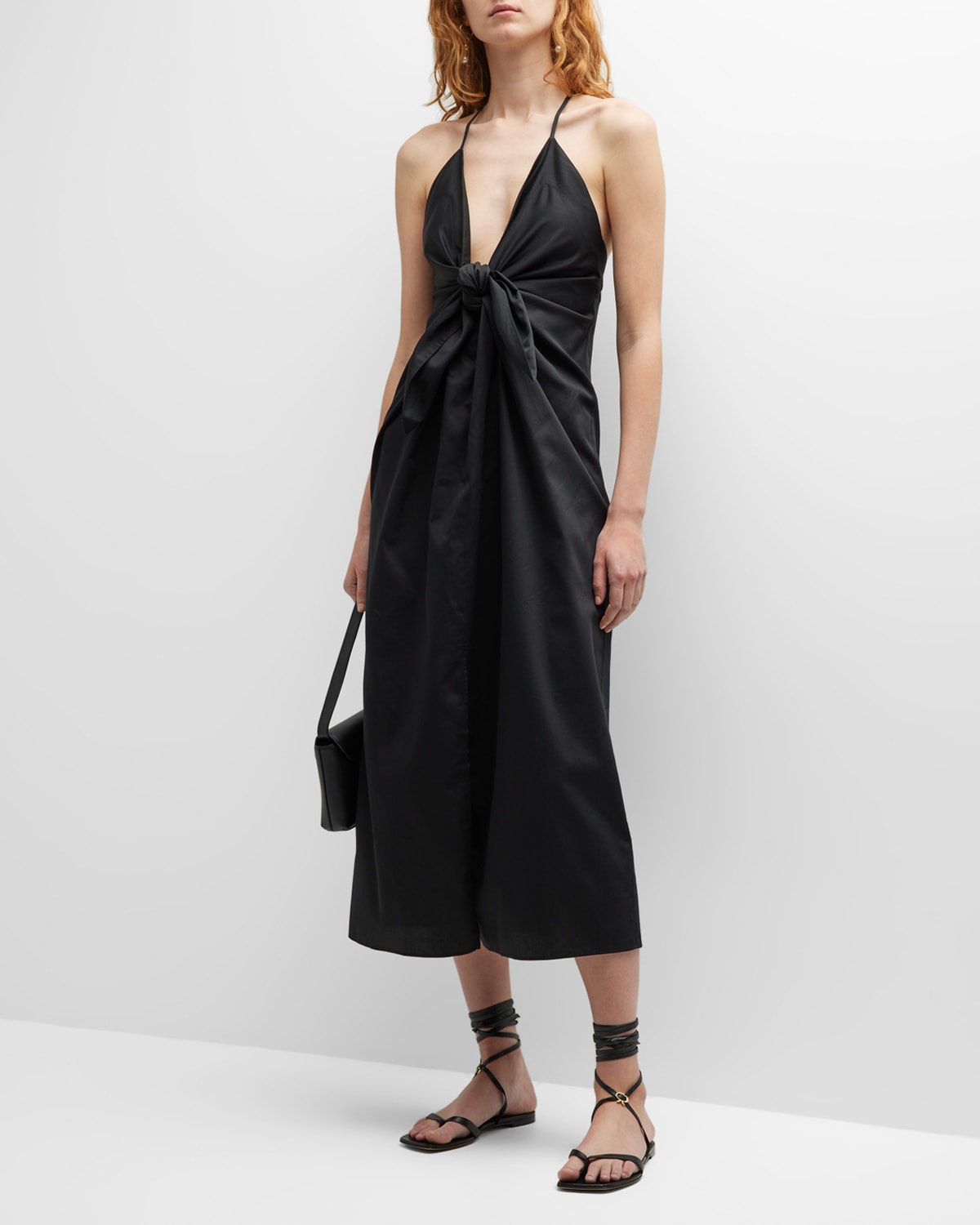 Shop Mara Hoffman Lolita Tie-front Midi Dress In Black