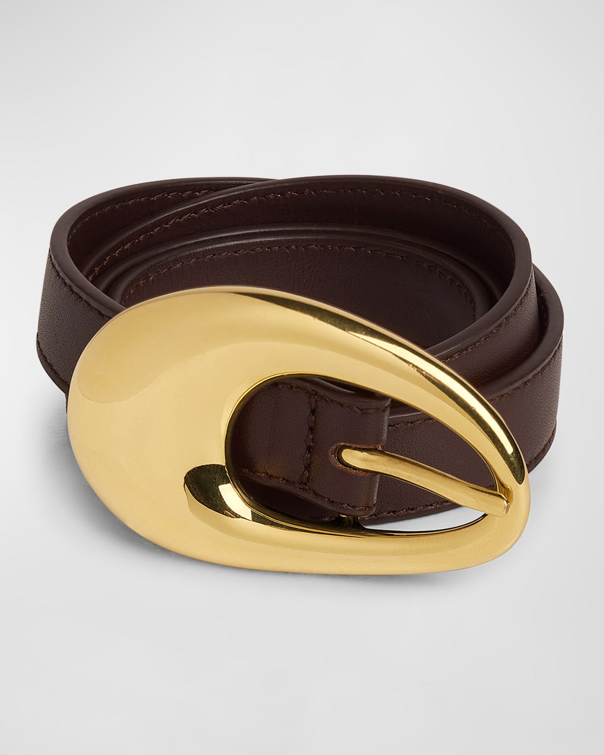 Shop Bottega Veneta Drop Leather Belt With Brass Buckle In Fondant Brass