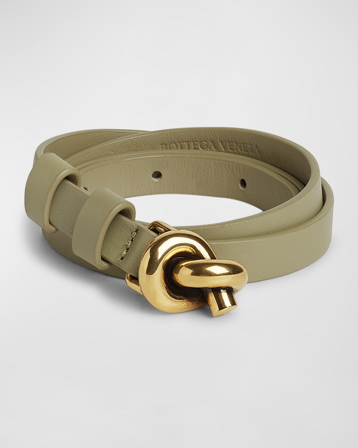 Shop Bottega Veneta Knot Buckle Leather Belt In Travertine Brass