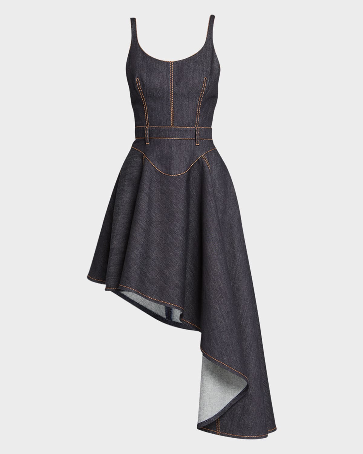 Alexander Mcqueen Asymmetric Midi Denim Corset Dress In Dark Red