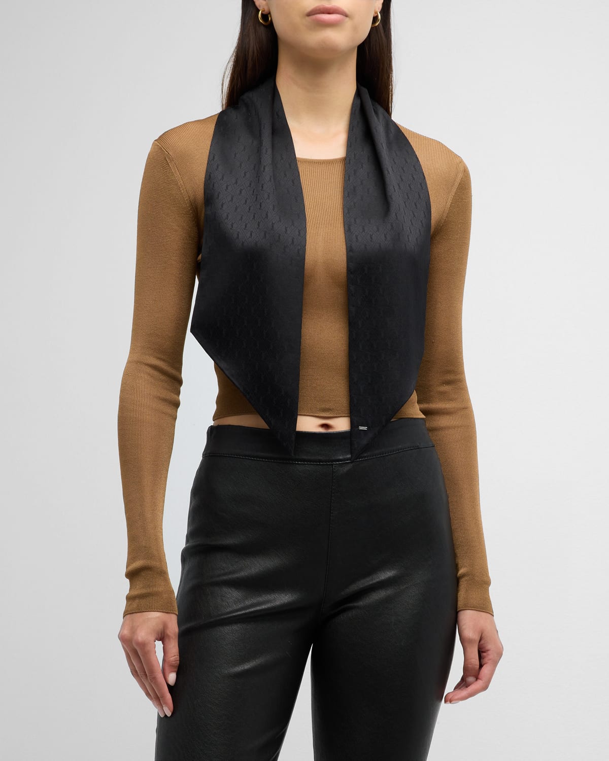 Shop Saint Laurent Jacquard Monogram Silk Twill Skinny Scarf In Black