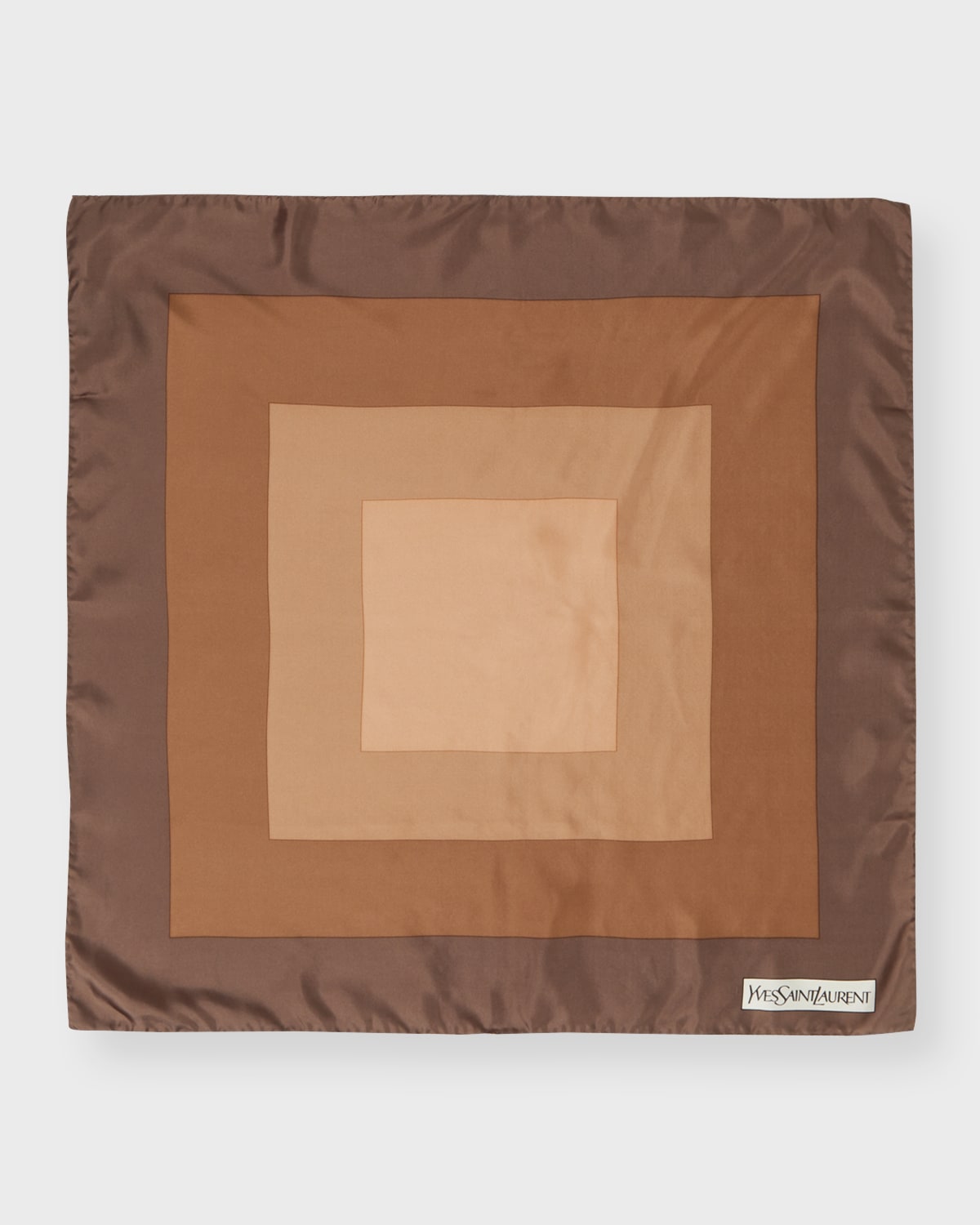 Saint Laurent Geo Colorblock Silk Scarf In Brown Beige