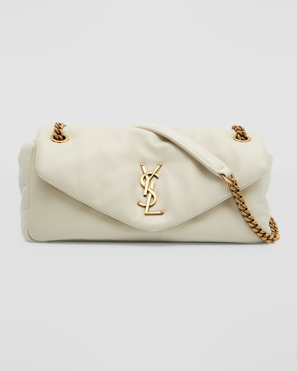 Saint Laurent Calypso Ysl Wool Chain Shoulder Bag In 9207 Blanc Vintag