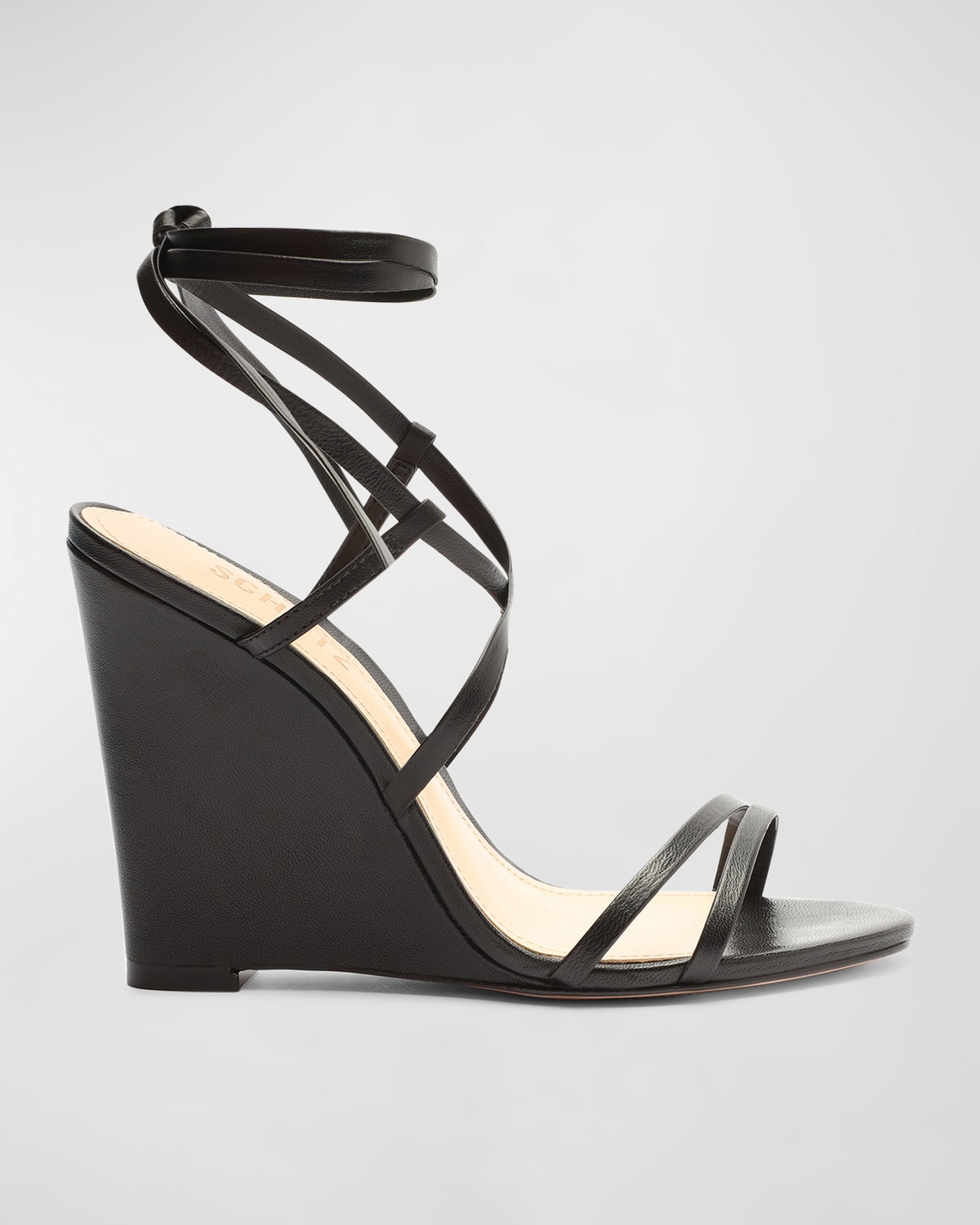 Schutz Deonne Leather Ankle-tie Wedge Sandals In Black