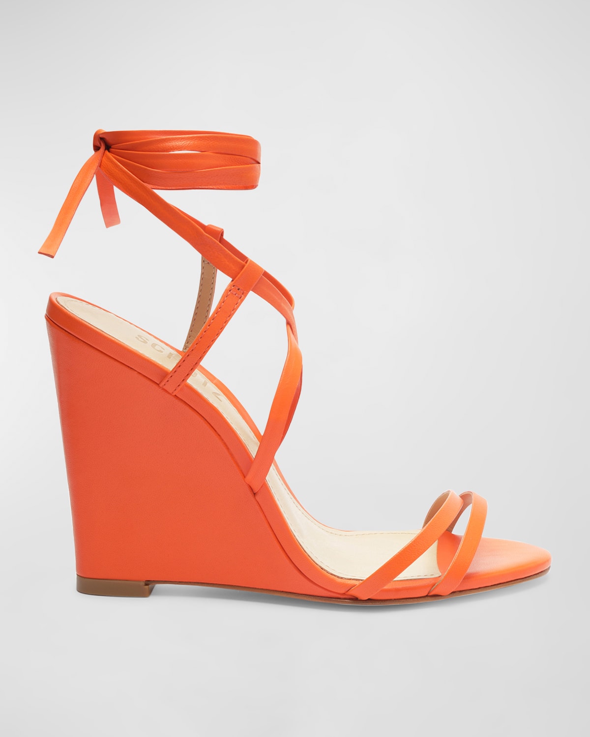 Schutz Deonne Leather Ankle-tie Wedge Sandals In Flame Orange