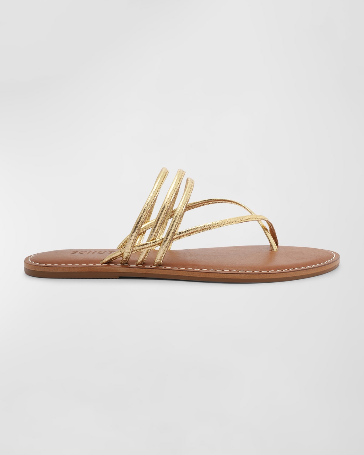 Schutz Mirielle Metallic Slide Sandals In Ouro Claro Orch