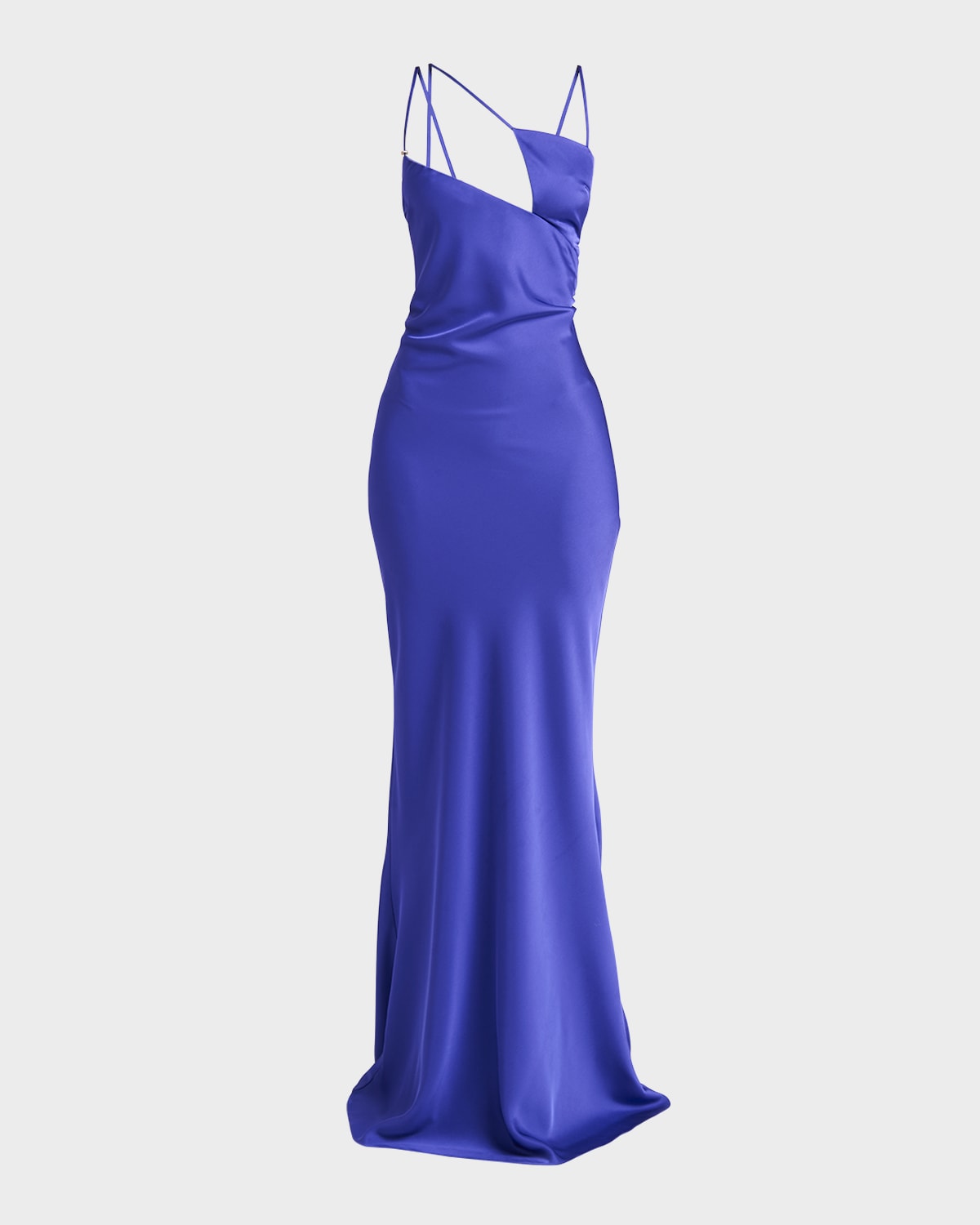Attico Melva Tech Satin Cutout Long Dress In Vivid Violet