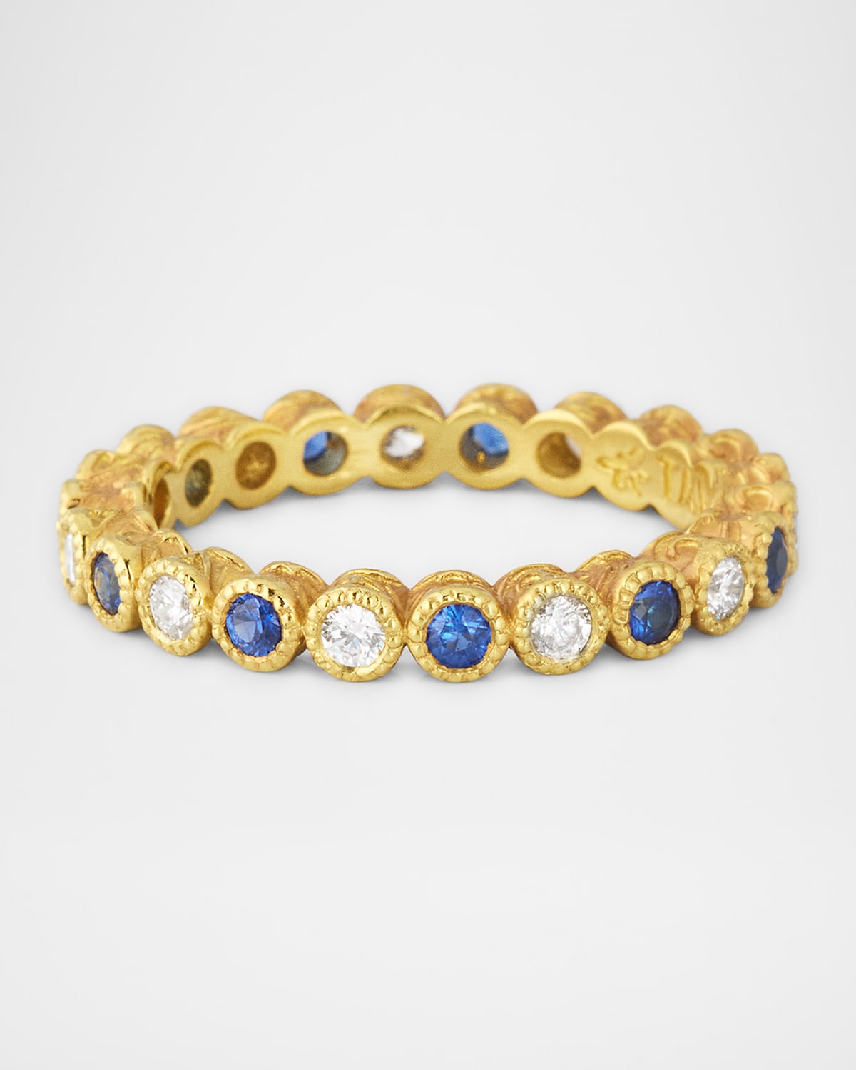 18K Yellow Gold Diamond and Blue Sapphire Stack Ring, Size 6.5