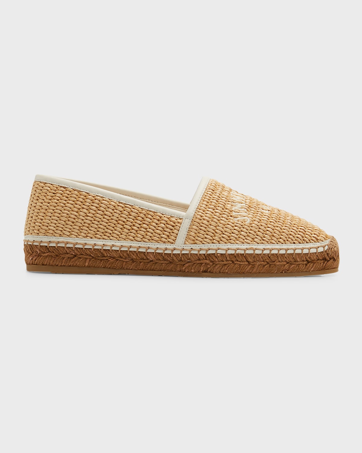 Jimmy Choo Brie Raffia Embroidered Logo Espadrilles In Natural Ecru