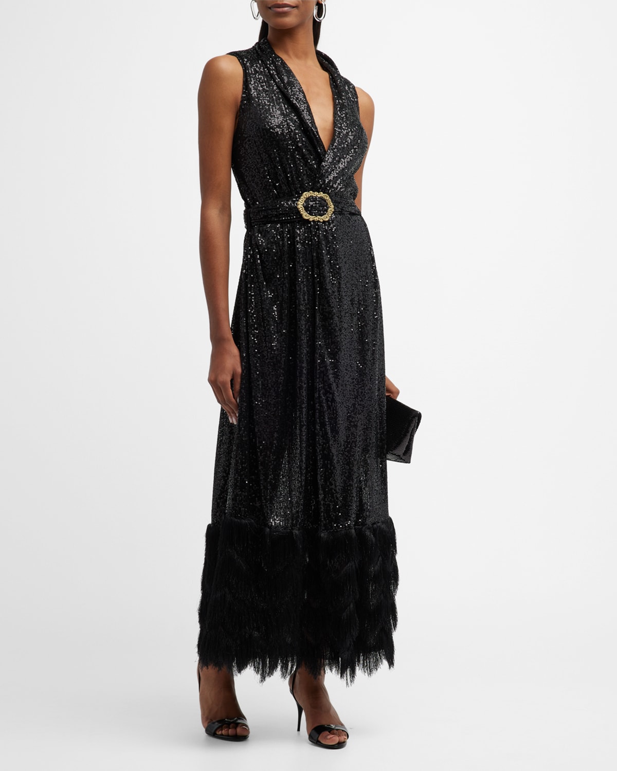 LACE The Label Sequin Belted Duster with Fringe