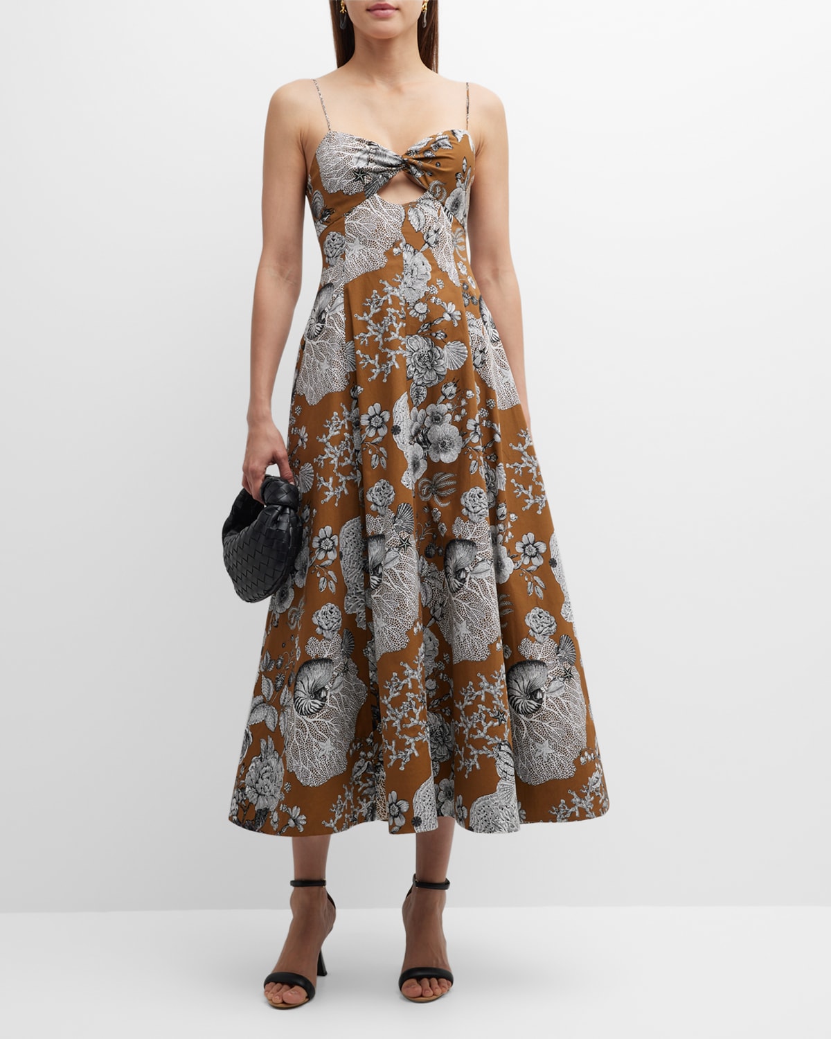 Lela Rose Floral-Print Keyhole Midi Dress