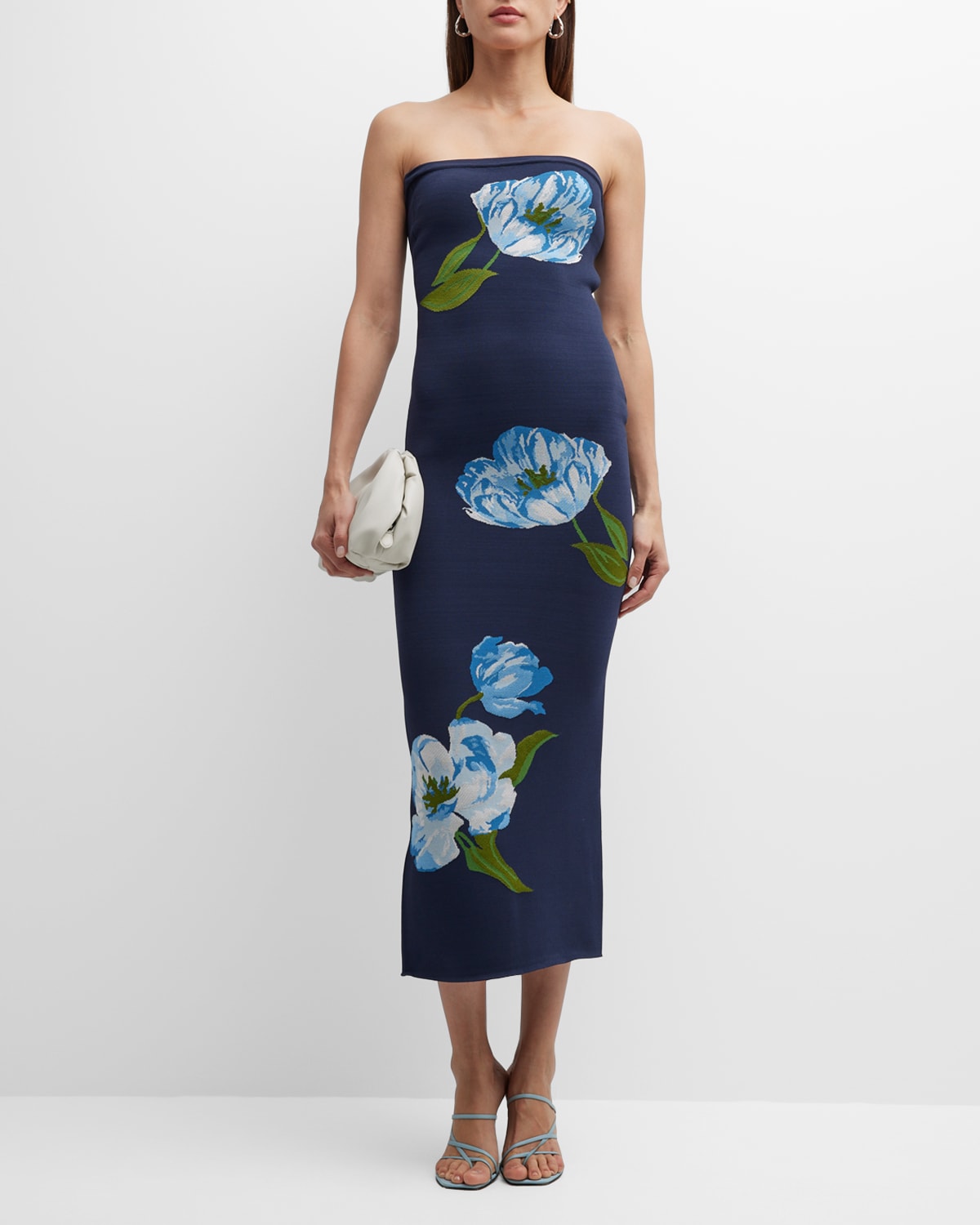 Lela Rose Strapless Floral Knit Midi Dress