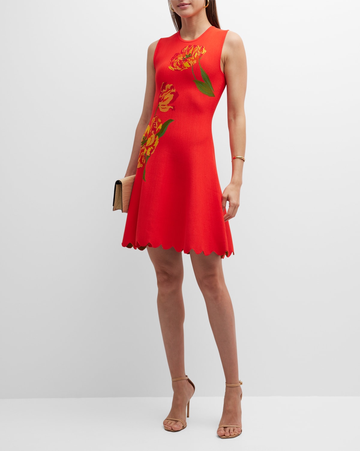 Lela Rose Scalloped Mini Dress with Floral Detail