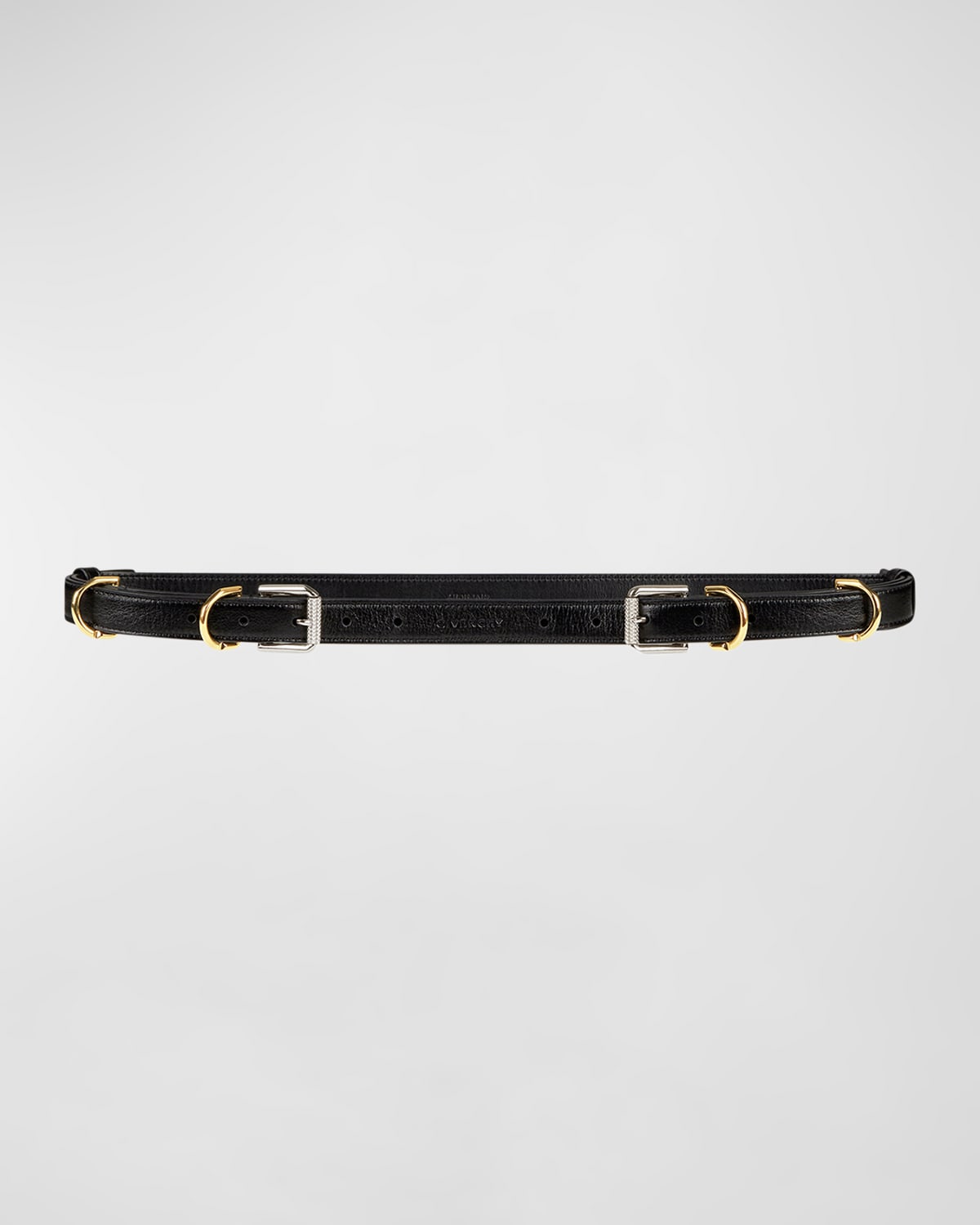 Givenchy Voyou V2 Skinny Pebble-grain Leather Belt In Black