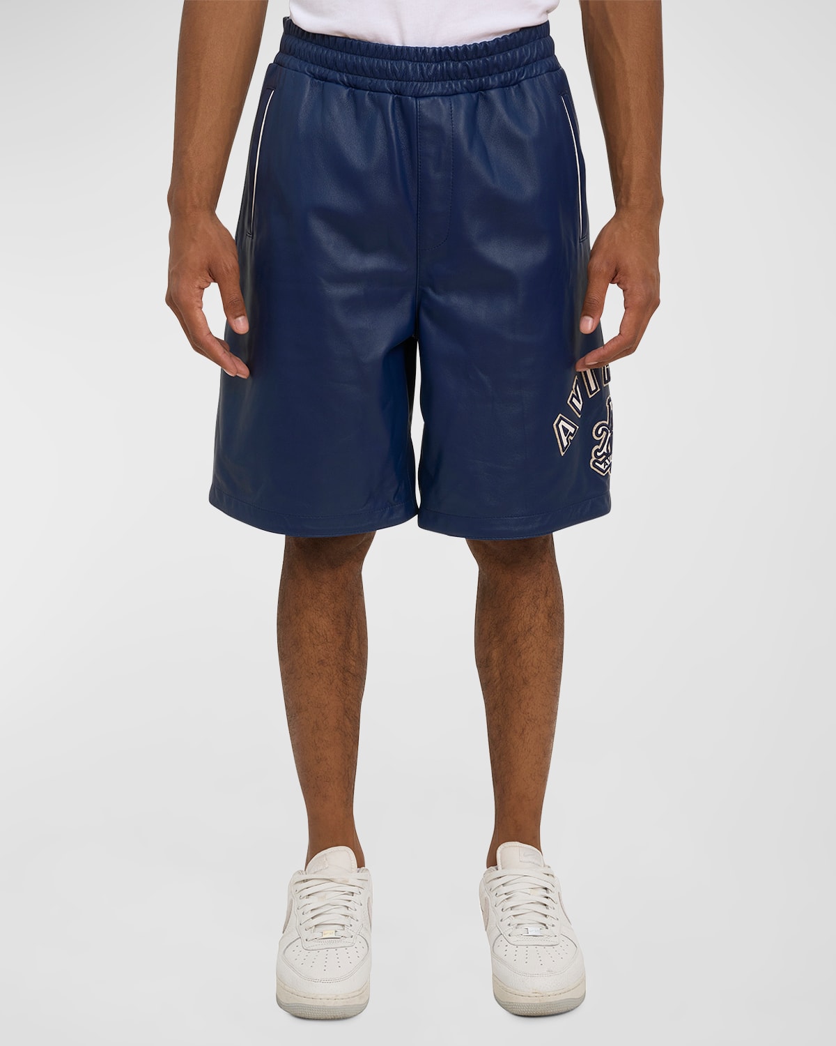 Avirex Men's Game Day Napa Leather Shorts In Varsity Blue