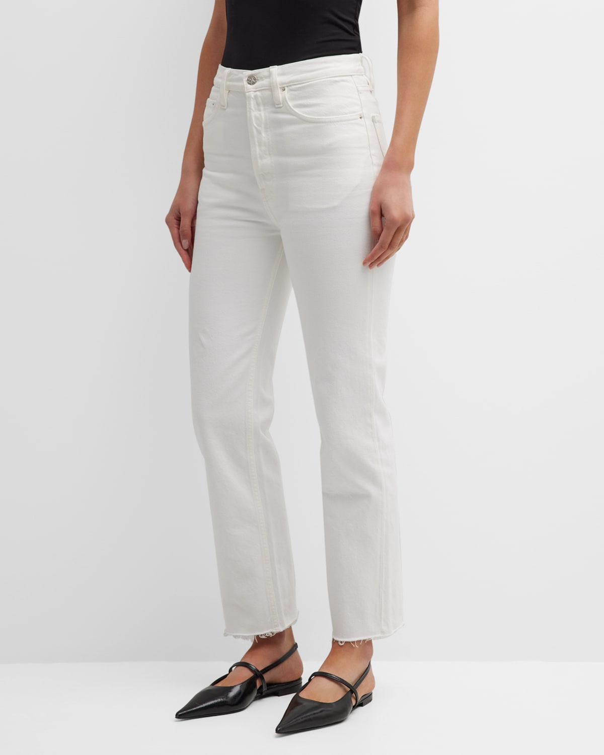 Shop Totême Classic Cut Straight-leg Ankle Denim Jeans In Off-white
