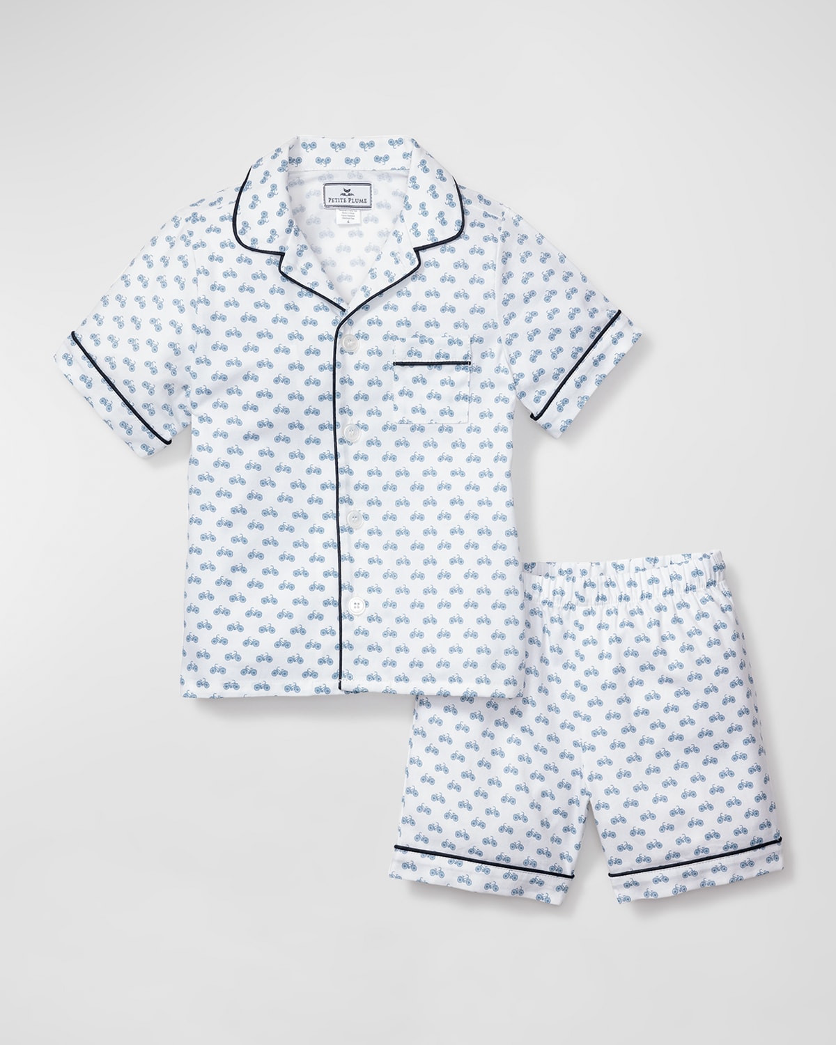 Shop Petite Plume Kid's Bicyclette-print Classic Shorts Set In Blue