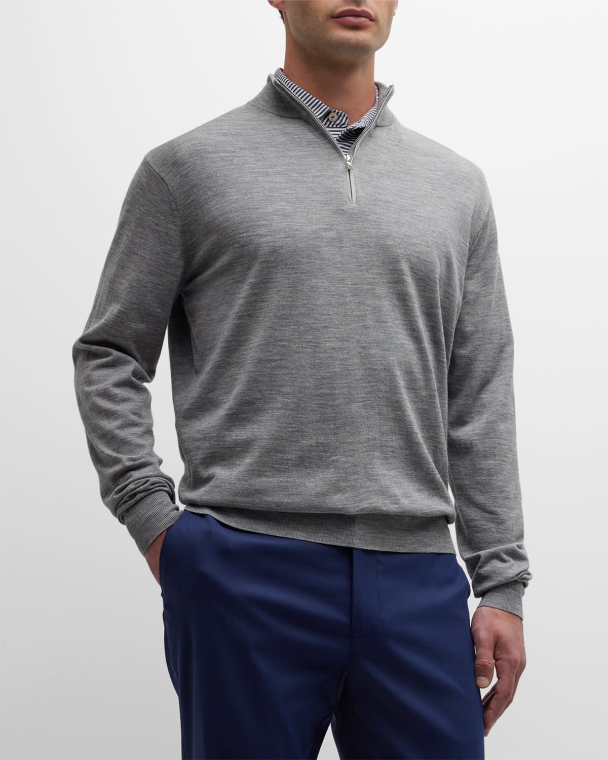Peter Millar Men's Excursionist Flex Quarter-zip Sweater In Gale Grey