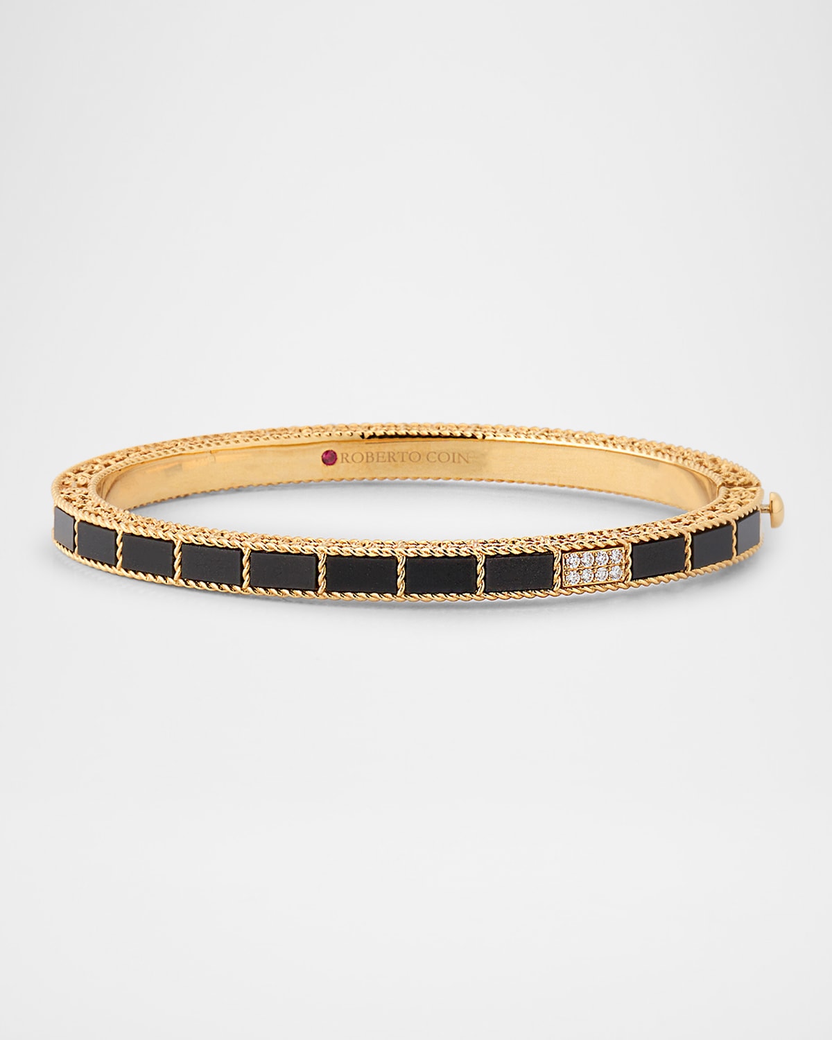 18K Rose Gold Black Jade and White Diamond Bangle