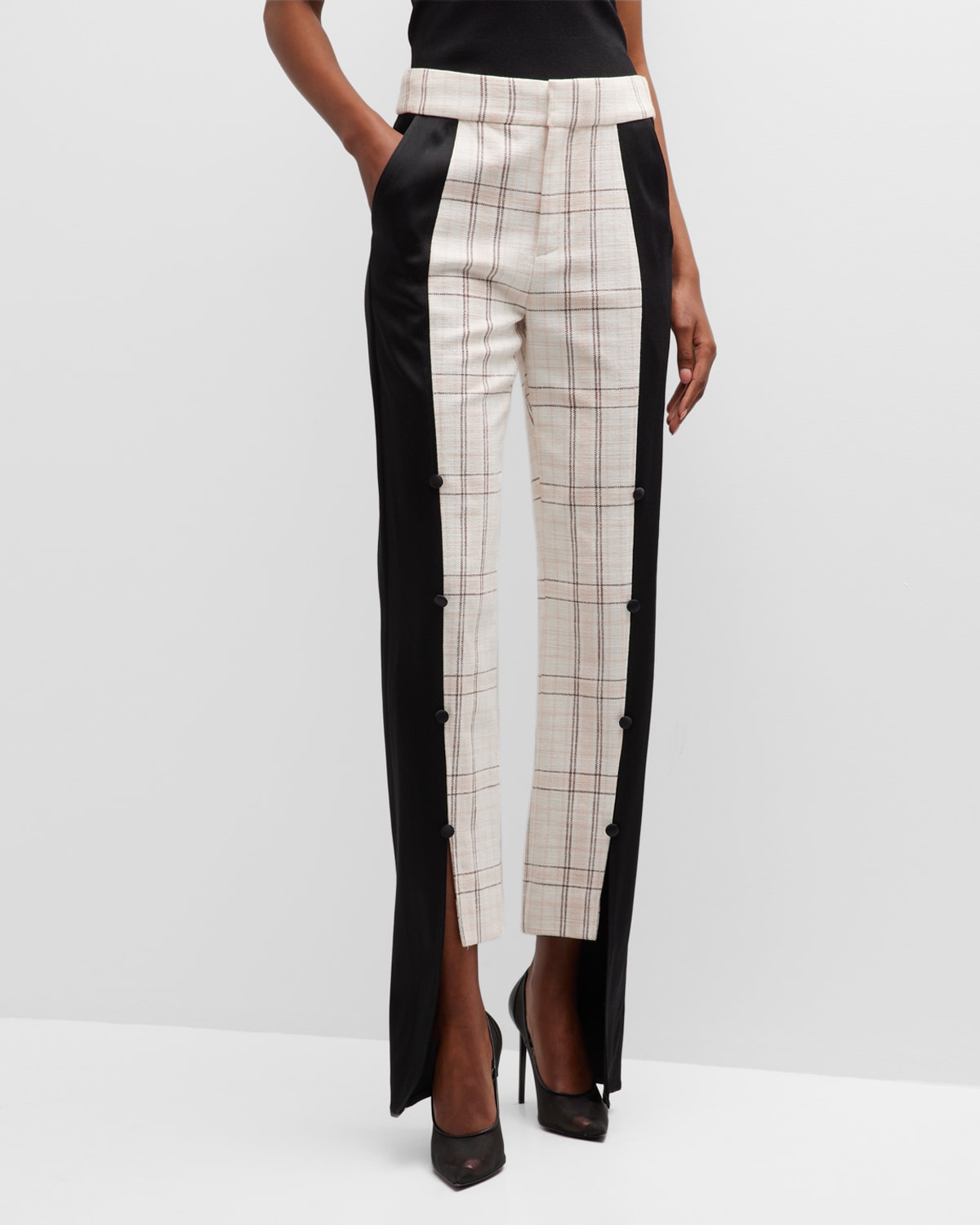 Hellessy Juno Paneled Check Straight-Leg Ankle Trousers