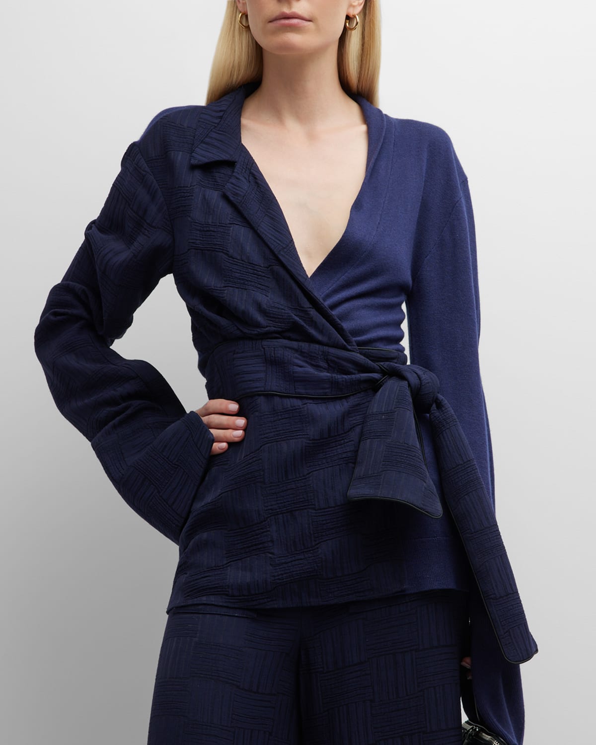 Hellessy Hester Mixed-Media Cashmere Wrap Top