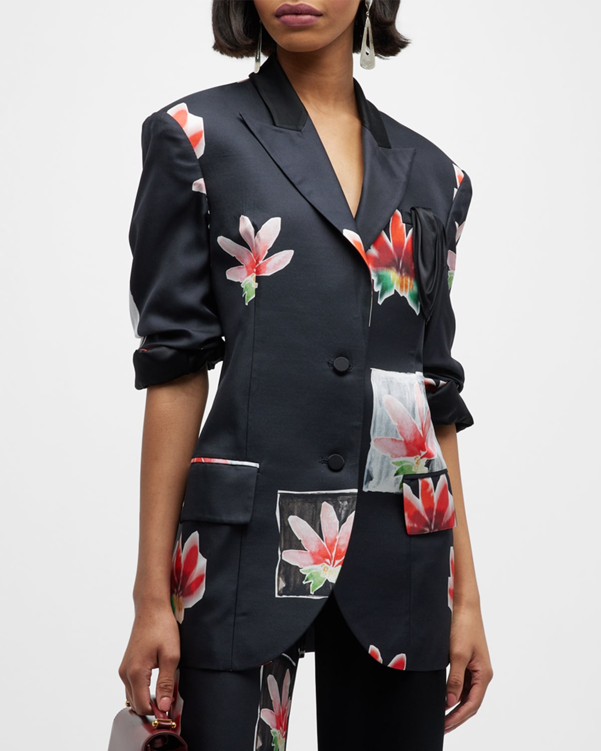 Hellessy Rupert Floral-Print Single-Breasted Silk Blazer Jacket