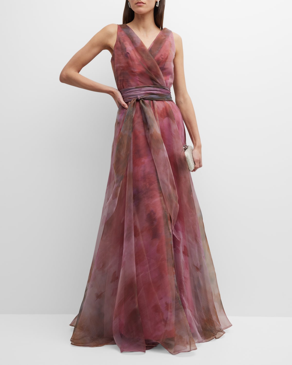 Abstract Printed Organza Formal Gown