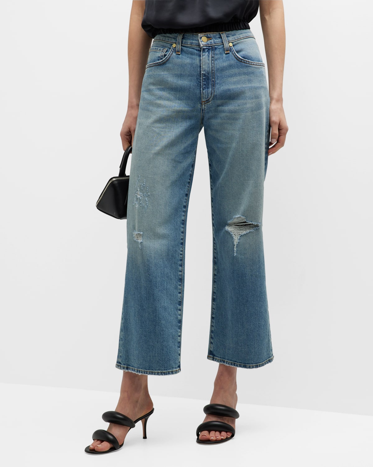 Ramy Brook Angela High Rise Ripped Ankle Jeans In Distressed Light Wash