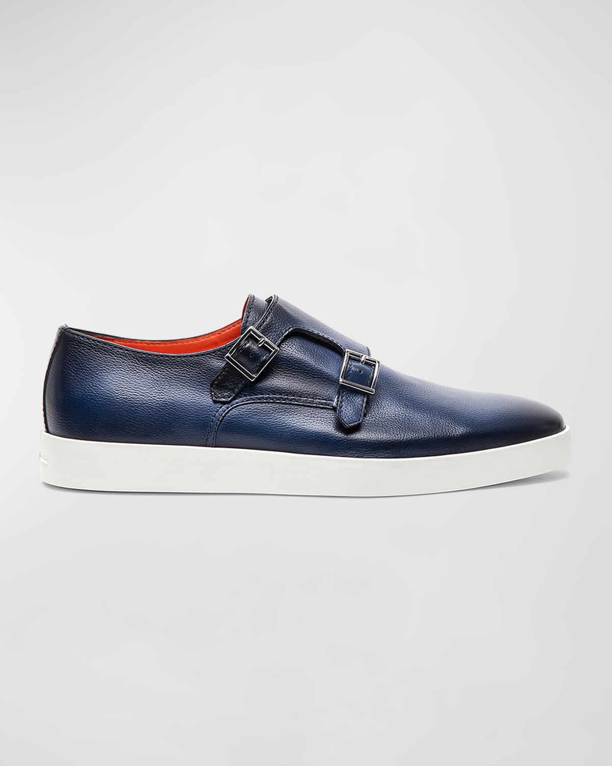 Shop Santoni Men's Atlantis Leather Double Monk Strap Shoes In Navy