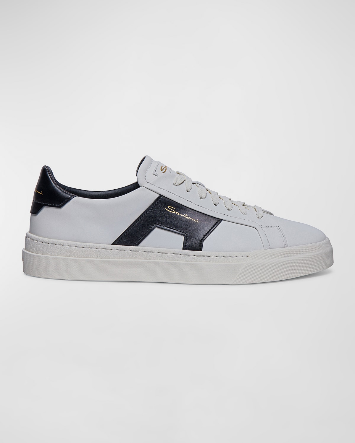 Shop Santoni Men's Double Buckle Leather Low-top Sneakers In White