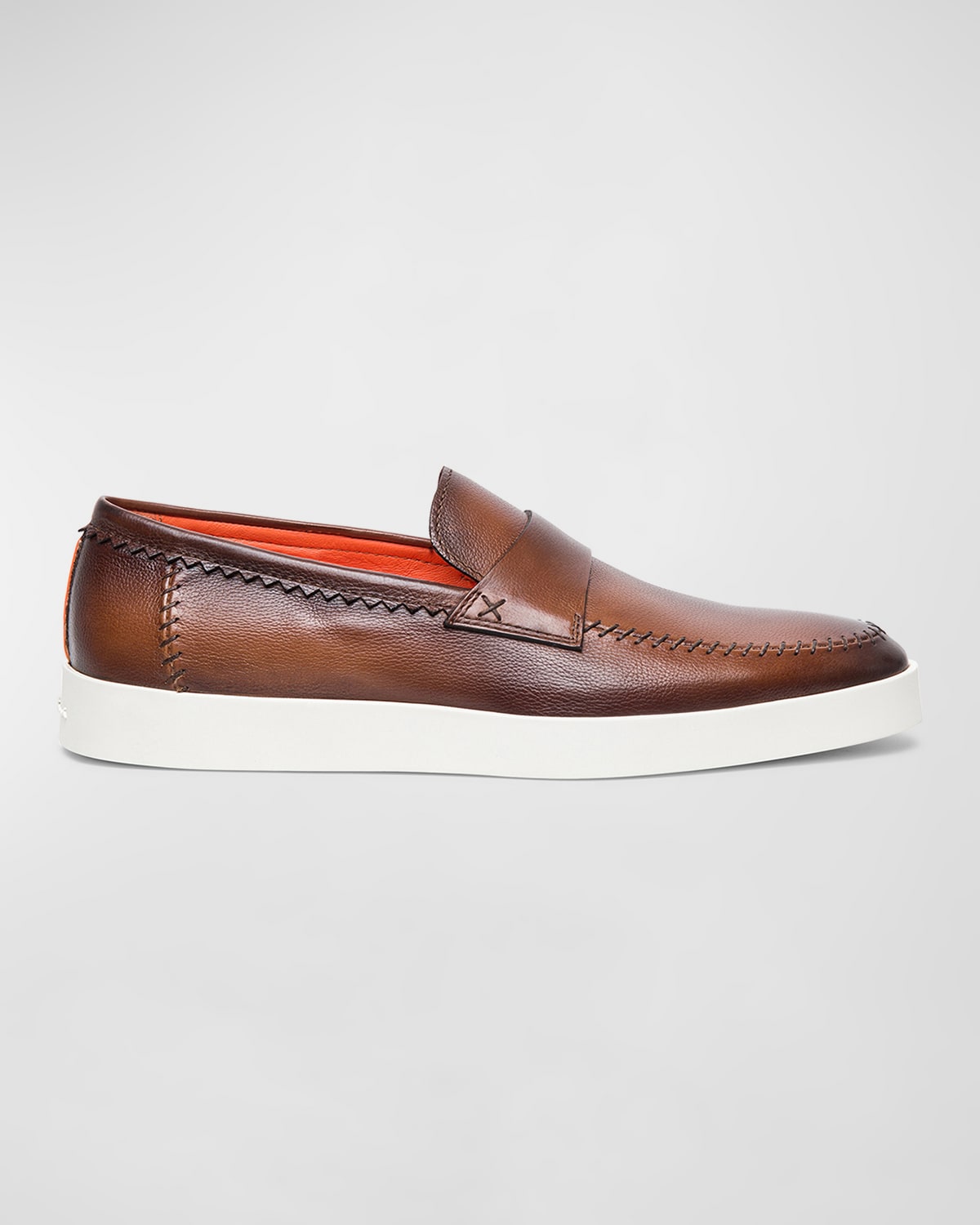 Shop Santoni Men's Atlantis Leather Loafers In Brown