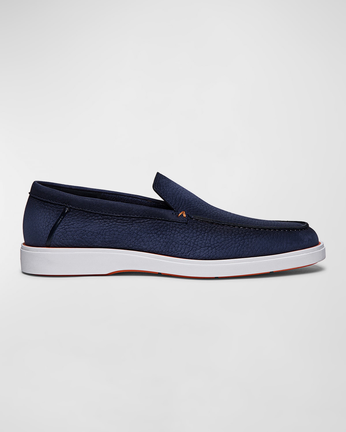 Santoni Drain Suede Loafers In Navy