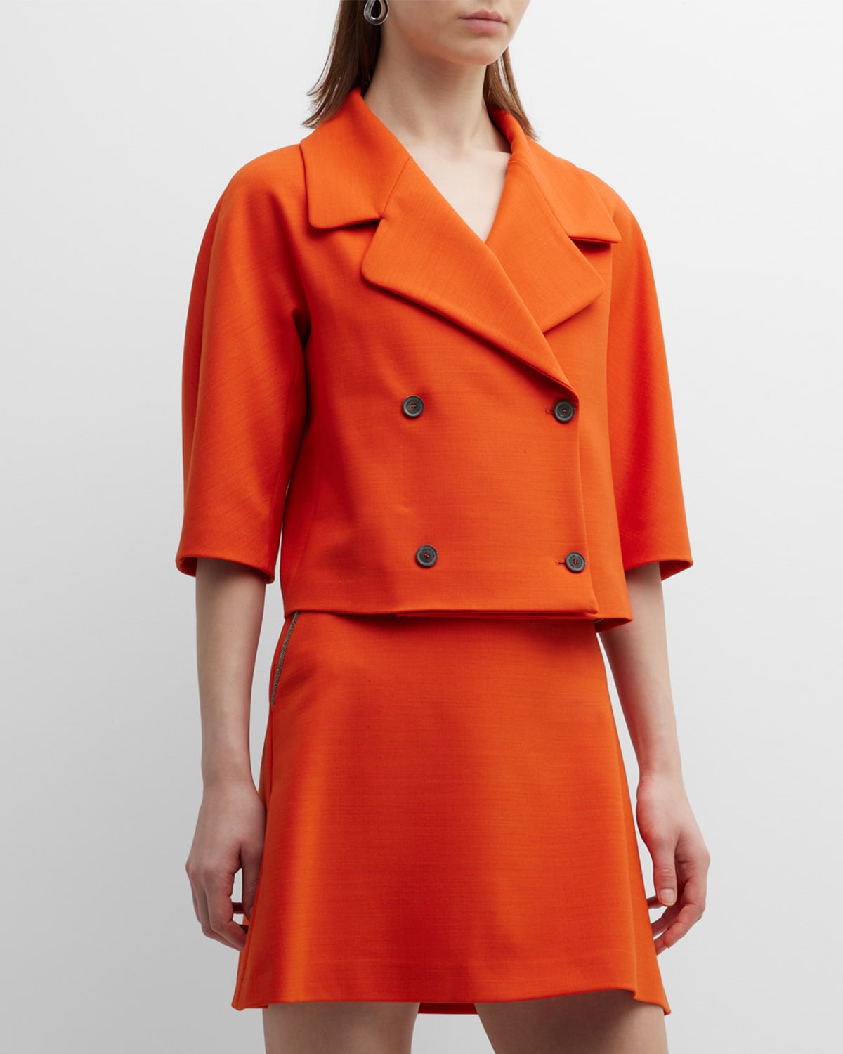 Fabiana Filippi Double-breasted Boxy Stretch Wool Blazer In Arancio